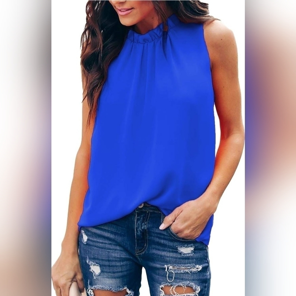 NWOT | Allimy | Ruffle Trim Neckline Tank Top | Double Lined Chiffon Blouse | M
